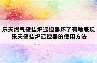 乐天燃气壁挂炉遥控器坏了有啥表现 乐天壁挂炉遥控器的使用方法